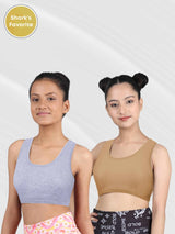 Double-layer Broad Strap Cotton Yoga Bra | Non Padded Beginner Bra For Girls | Solid Bras Pack of 2 - D'chica