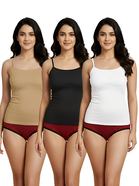 D'CHICA Essentials Pack Of 3 Cup Padded Cotton Camisole Bra in High Coverage with Adjustable Straps