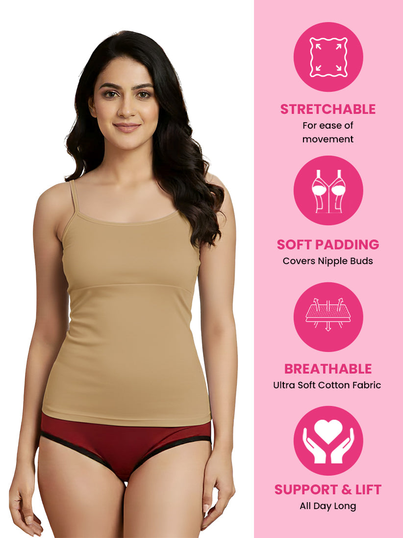 D'CHICA Essentials Cup Padded Cotton Camisole Bra in High Coverage with Adjustable Straps - Grey, White & Black Pack-of-three