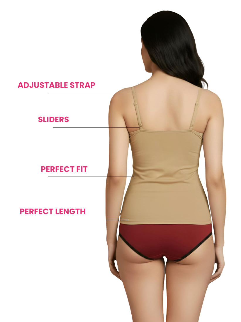 D'CHICA Essentials Cup Padded Cotton Camisole Bra in High Coverage with Adjustable Straps - Grey, White & Black Pack-of-three