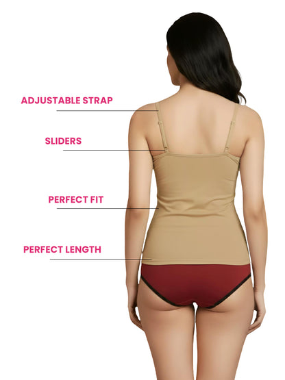 D'CHICA Essentials Cup Padded Cotton Camisole Bra in High Coverage with Adjustable Straps - Grey, White & Black Pack-of-three