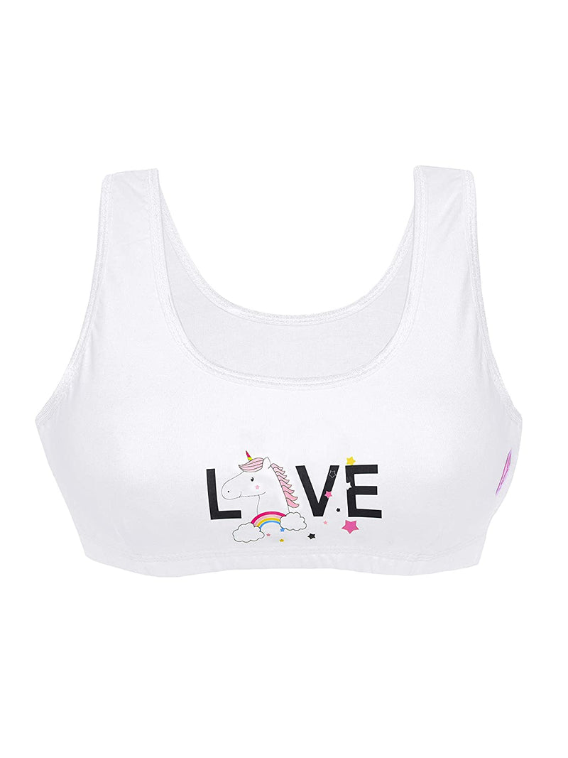 Double-layer Broad Strap Cotton Sports Bra | Non Padded Bra For Young Women | Printed White Bra Pack of 3