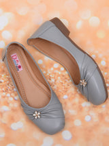D'chica Silvery Grey Ballerinas With Butterfly Embellisment