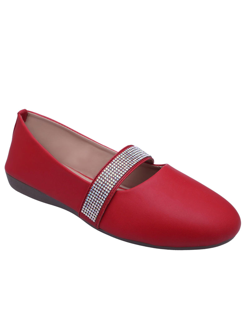 D'chica Red Ballerinas With Blingy Strap