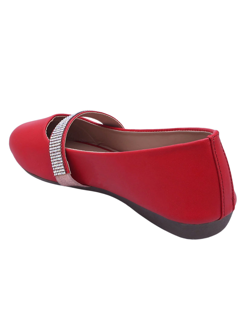 D'chica Red Ballerinas With Blingy Strap