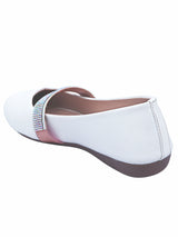 D'chica White Ballerinas With Blingy Strap - D'chica