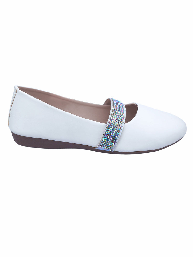 D'chica White Ballerinas With Blingy Strap