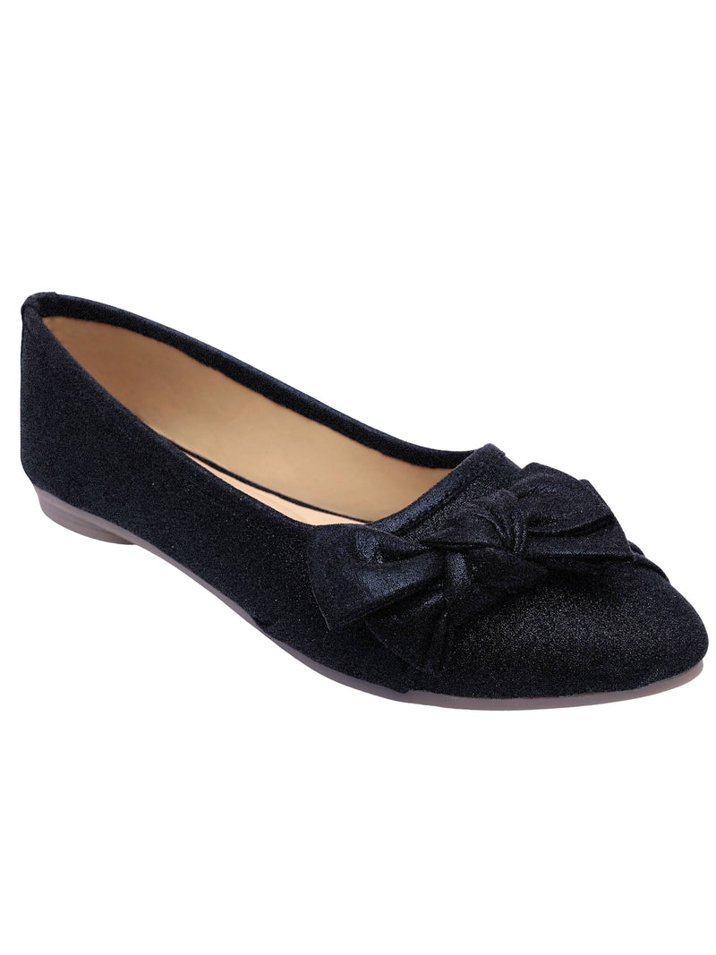 D'chica Glittery Black Side Bow Applique Ballerinas - D'chica