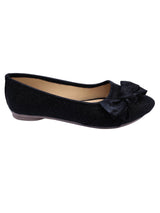 D'chica Glittery Black Side Bow Applique Ballerinas - D'chica