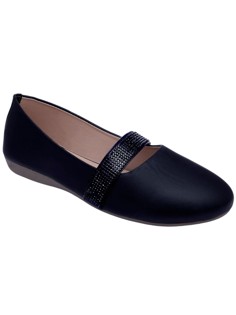 D'chica Black Ballerinas With Blingy Strap