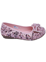 D'chica Sequined Fabric Bow Applique Ballerinas Pink