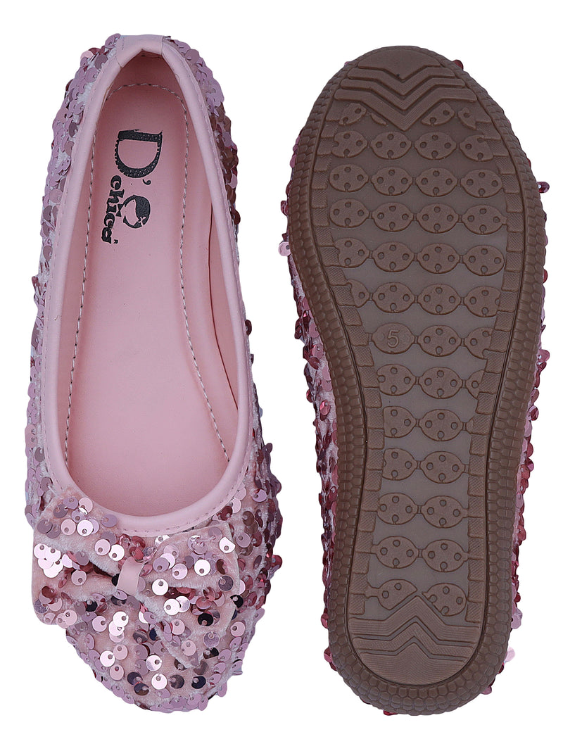 D'chica Sequined Fabric Bow Applique Ballerinas Pink