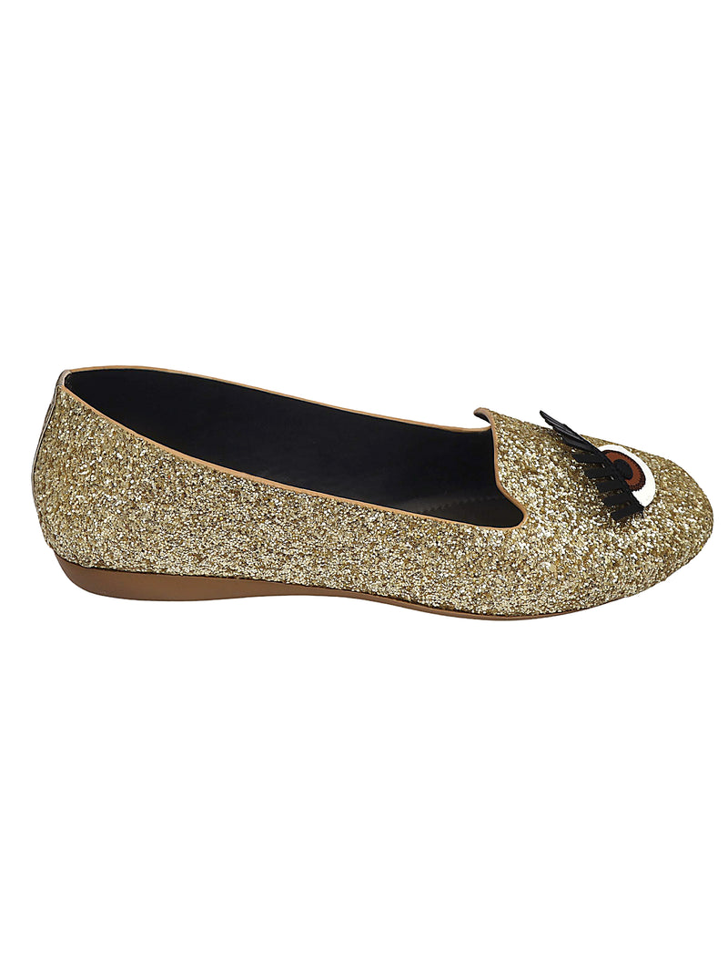 Golden Winking Partywear Ballerina Shoes - D'chica