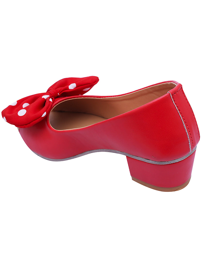 D'chica Polka Bow Applique Red Heels For Girls