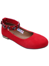 D'chica Red Ballerinas With Embellised Ankle Strap