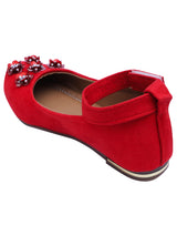 D'chica Red Ankle Strap Ballerinas With Flower Embellishment - D'chica