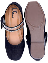 D'chica Black Mary Janes For Girls With Rhinestone Embellished Straps