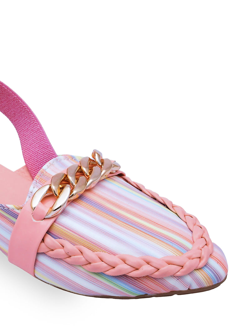D'chica Open Back Mule Ballerina Flats For Girls Pink