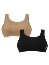 D'chica Girls Set Of 2 Non Wired Non Padded Uniform Beginner Bras Black & Nude - D'chica