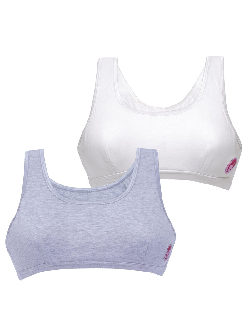 Pack of 2 Grey and White Non Padded/ Non Wired Beginner Bras For Girls - D'chica