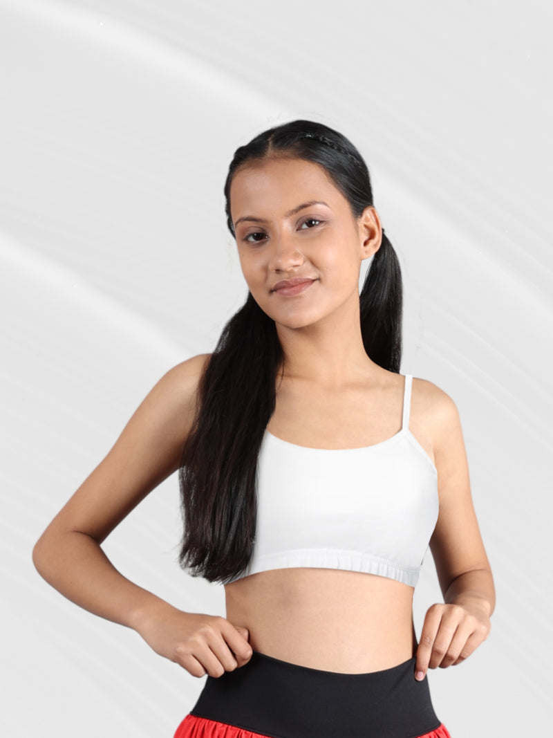 Double-layer Thin Strap Cotton Sports Bra | Non Padded Bra For Young Women | Solid White Bra Pack of 1