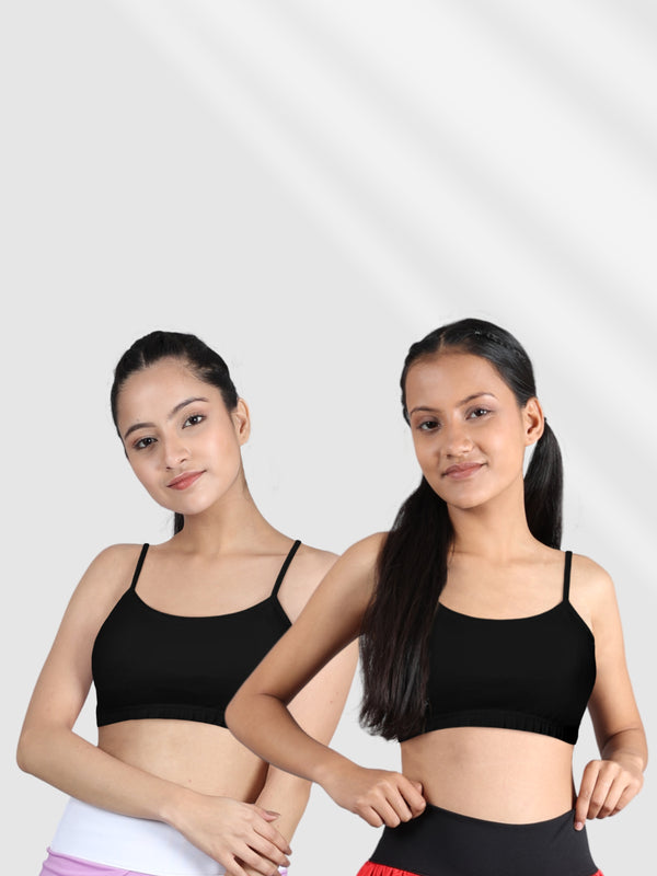 D'chica Pack of 2  Beginners Bra Non Padded Non Wired Black