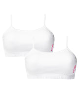 Double-layer Thin Strap Cotton Athletic Bras | Non Padded Beginner Bra For Girls | Solid White Bras Pack of 2