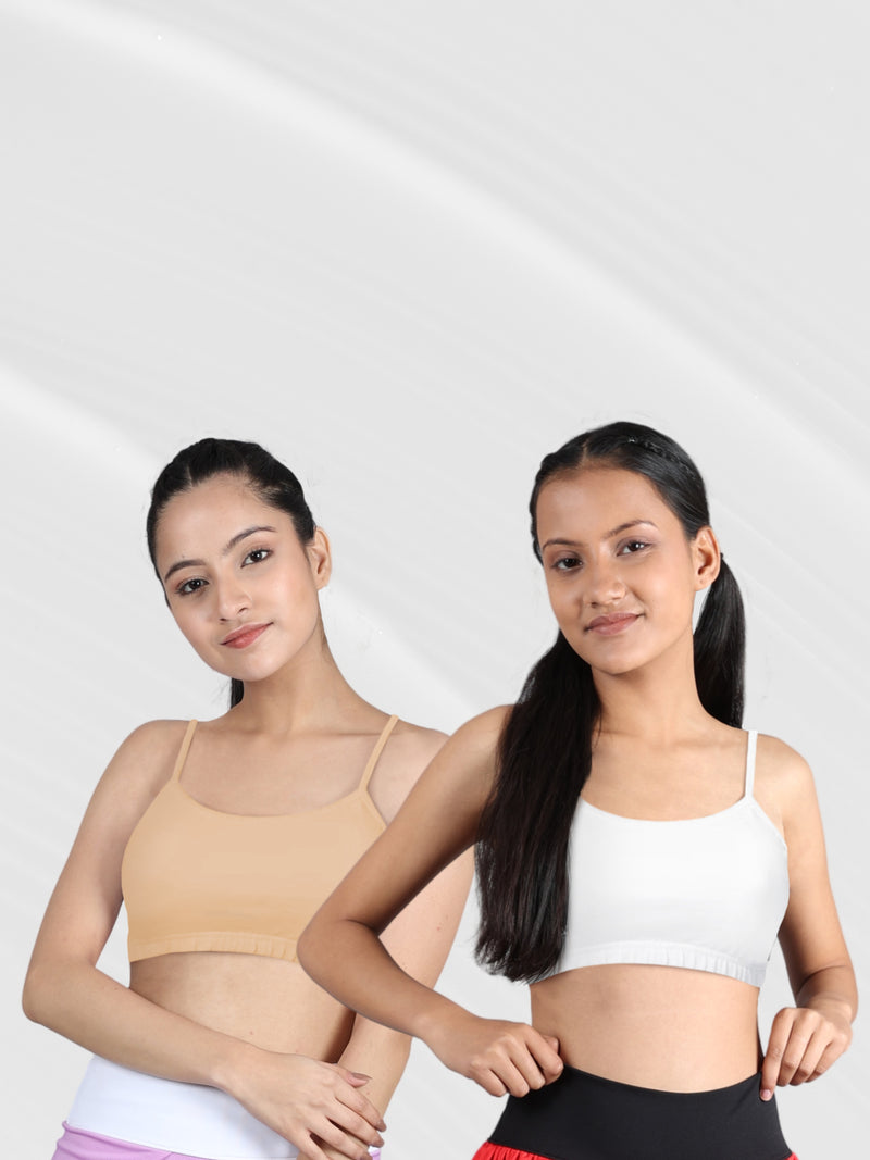 D'chica Pack  of 2 Non Padded Non Wired Skin & White Beginner Bras For Girls