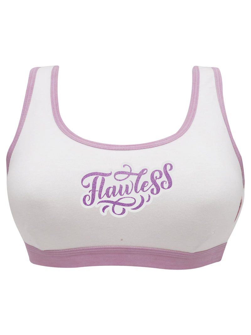 D'chica Flawless White Cotton Athleisure Sports Bra For Girls
