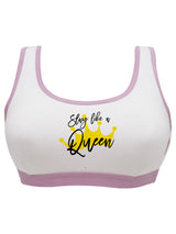 D'chica Slay Like A Queen White Cotton Athleisure Sports Bra For Girls