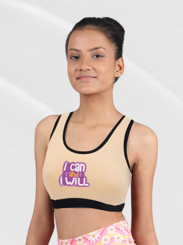 D'chica I Can & I Will Athleisure Sports Bra For Girls Skin
