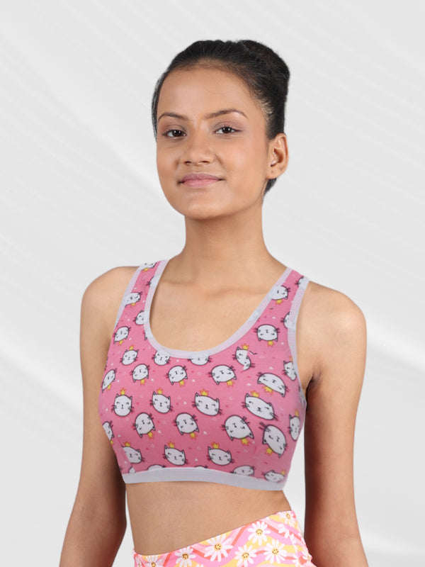 D'chica  Pack of 1  Pink Kitty Print Sports Bra For Girls