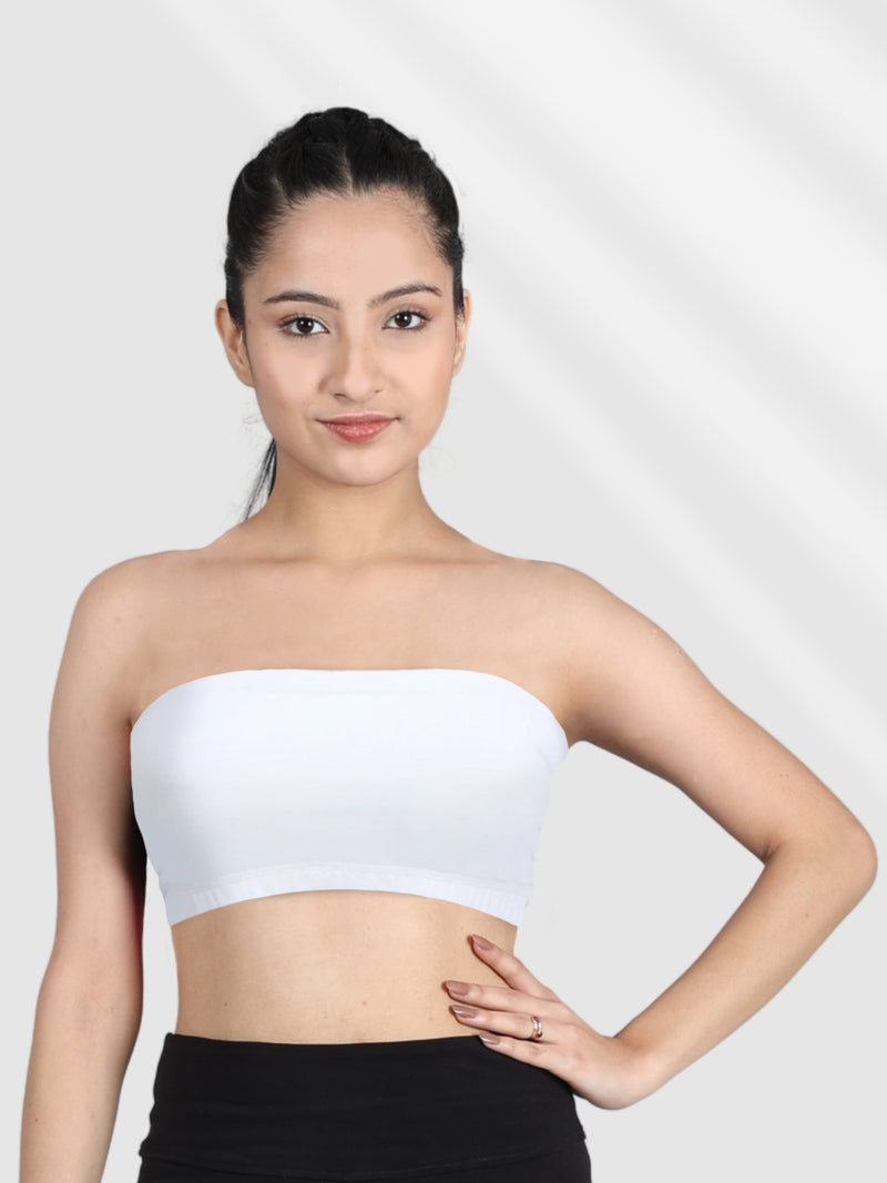 Double-layer Cotton Tube Bra For Girls | Non Padded Strapless Bra For Girls | Solid White Bra Pack of 1