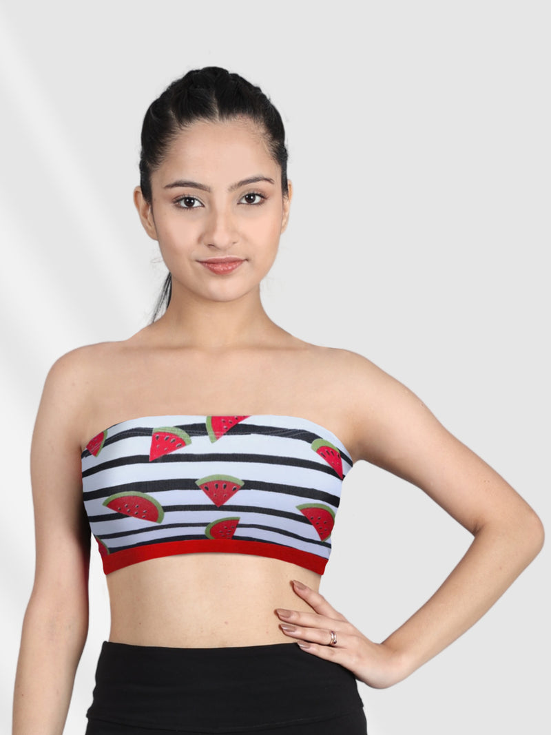 Double-layer Cotton Tube Bras For Teens | Non Padded Strapless Bra For Girls | Red Watermelon Print Bra Pack of 1