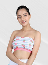 Double-layer Cotton Tube Bras For Teens | Non Padded Strapless Bra For Girls | White Watermelon Print Bra Pack of 1