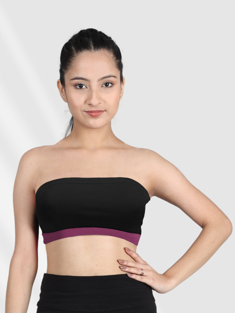 Double-layer Cotton Tube Bras For Teens | Non Padded Strapless Bra For Girls | Solid Black Bra Pack of 1