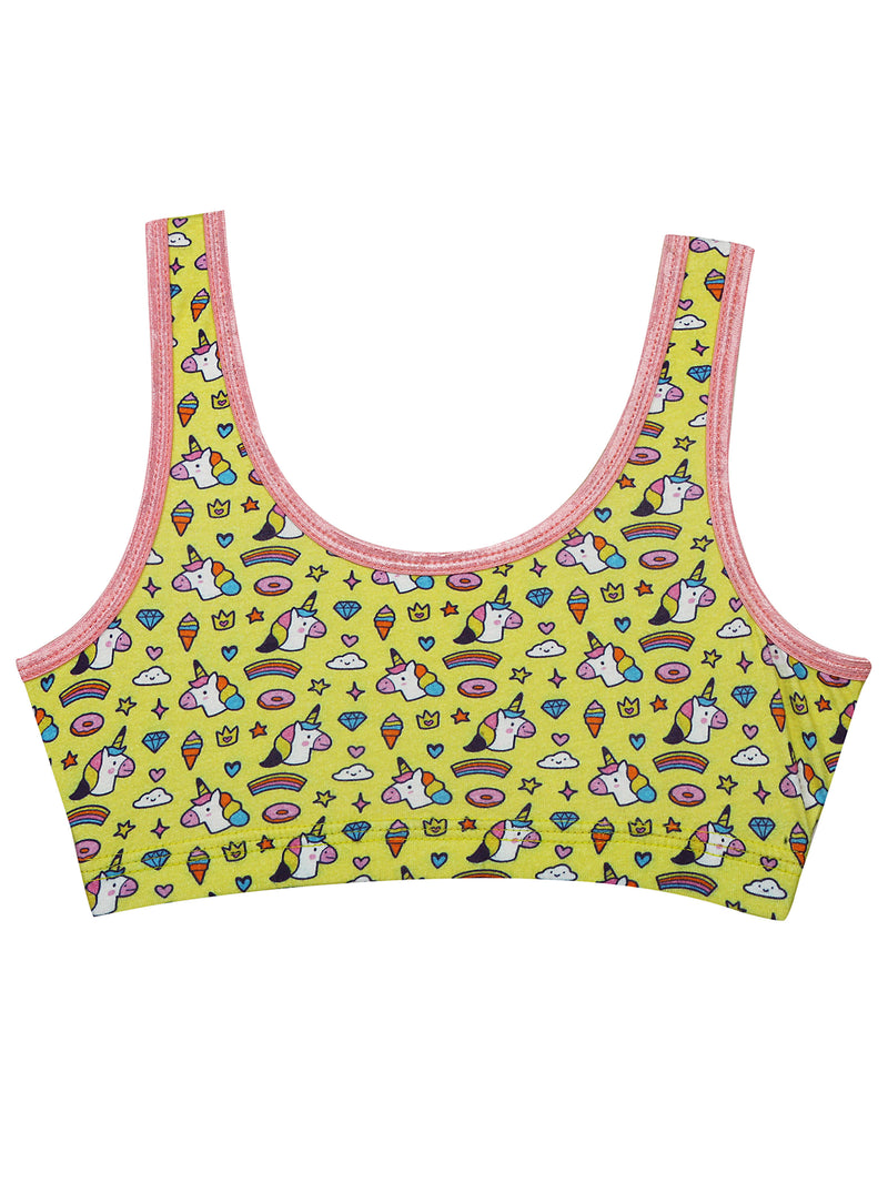 Double-layer Broad Strap Cotton Teen Sports Bras | Non Padded Beginner Bra For Girls | Pack of 1 Printed Bra