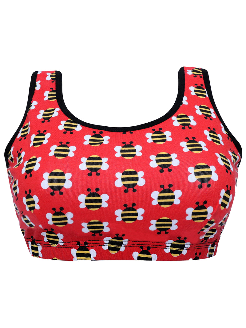 D'chica Red bee Print Athleisure Wear Sports Bra For Teens- DCBRSE8156