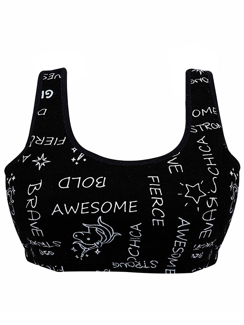 Double-layer Broad Strap Cotton Athletic Bra For Girls| Non Padded Beginner Bra | Printed Bra Pack of 1