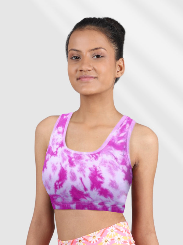 D'chica Pink tie & Dye Print Athleisure Wear Sports Bra For Teens-DCBRSE8162