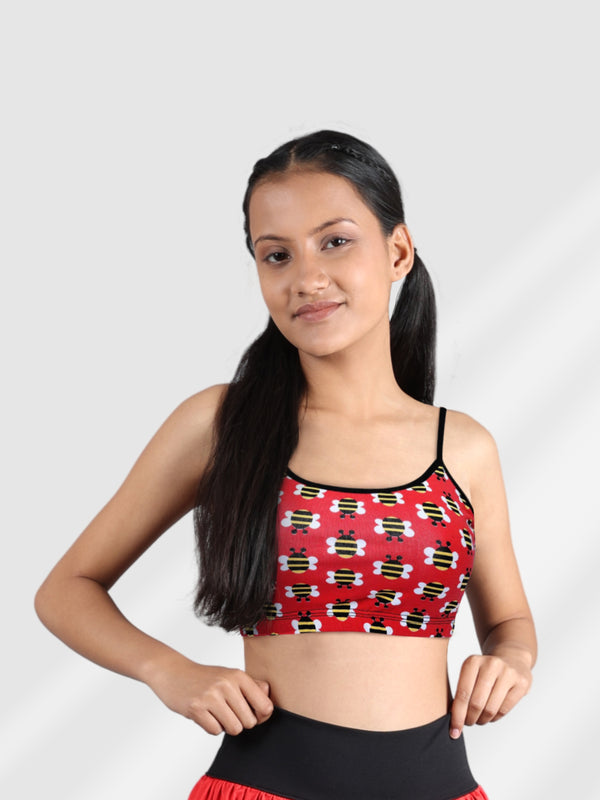 D'chica Non Padded Non Wired Beginner Bra For Girls Red bee Print.