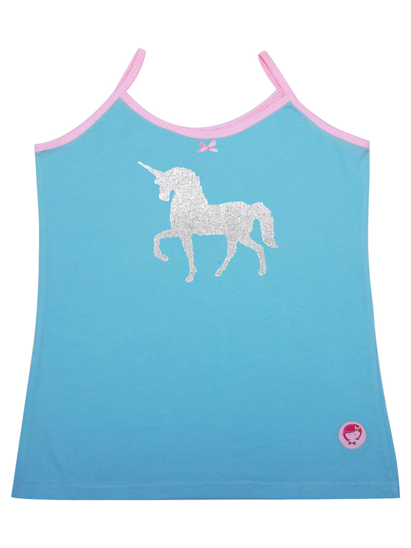 Pack of 2 Blue Unicorn Camisole & White Beginner Sports Bra For Girls - DCCMAP6717