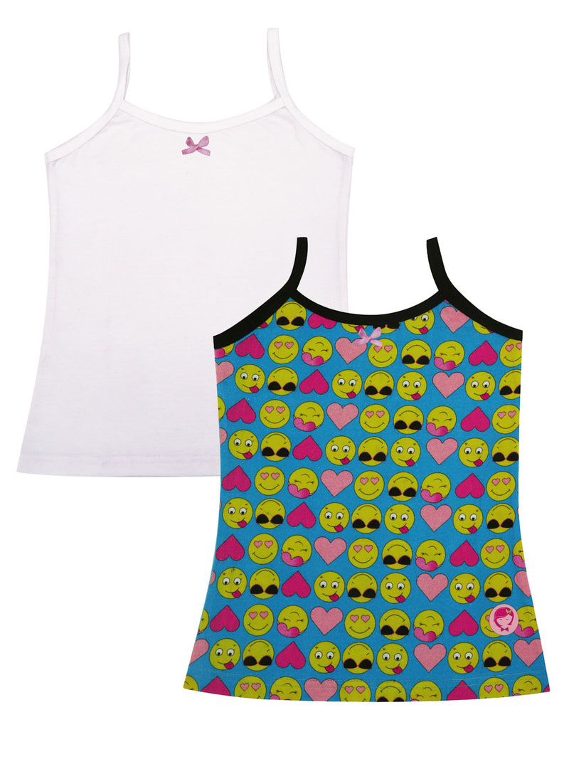Pack of 2 Solid and Printed Camisoles/ Cotton Slip For Girls -DCCMMR6601 - D'chica