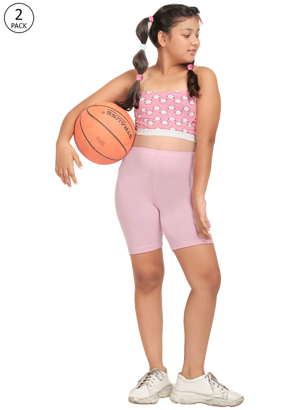 D'chica Pack of 2- 1 Pink Cycling Shorts With  1 Pink Tube Top Bralette Atheleisure wear for Girls