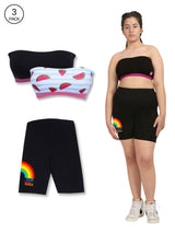 D'chica Pack of 3- 1 Cycling Shorts For Girls  Black & 2 Tube Bralettes For Girls