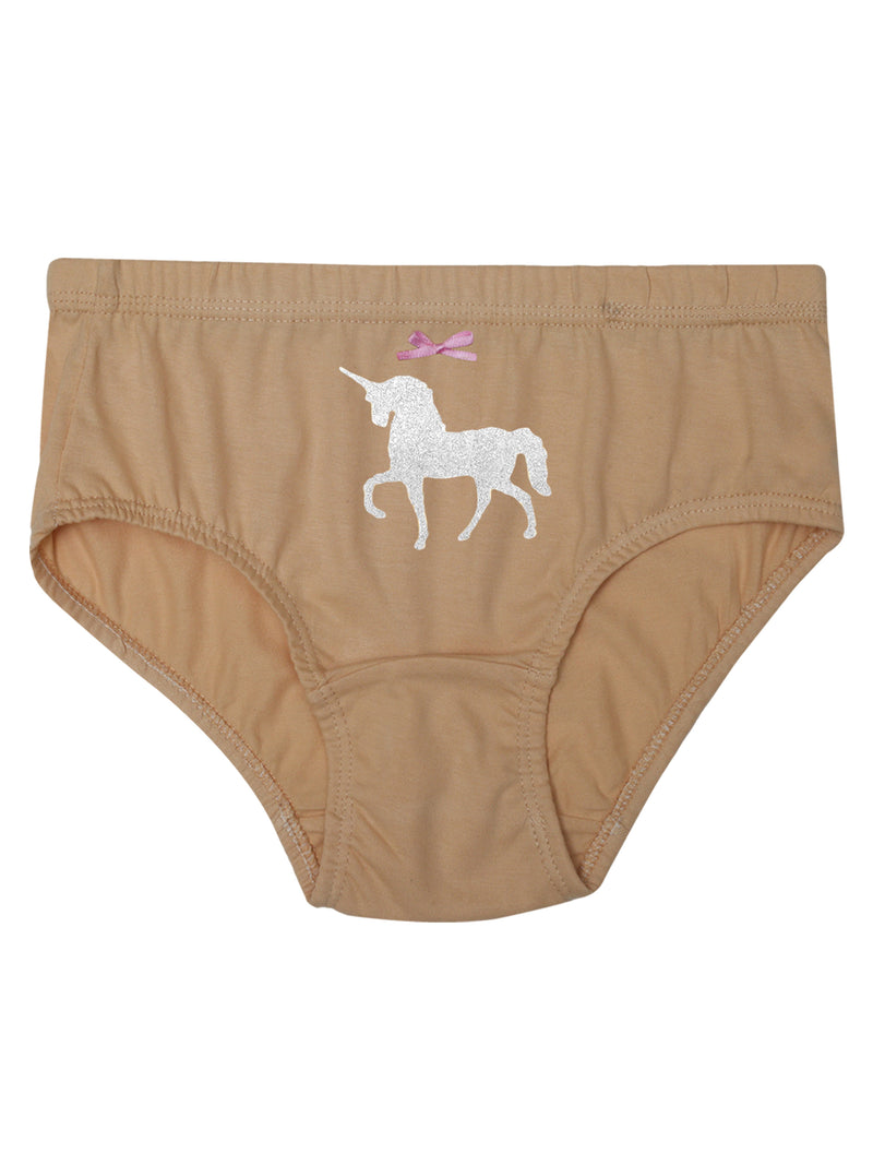 D'chica Pack of 3 Skin Color Panties With Flamingo & Unicorn Print