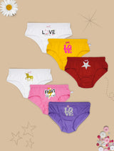 Pack of 6 Assorted Colors Panties For Girls With Colorful & Glittery Prints - DCPNMR6663