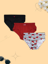 D'chica Set of 3 Panties For Girls- 1 Watermelon Print & 2 Solids