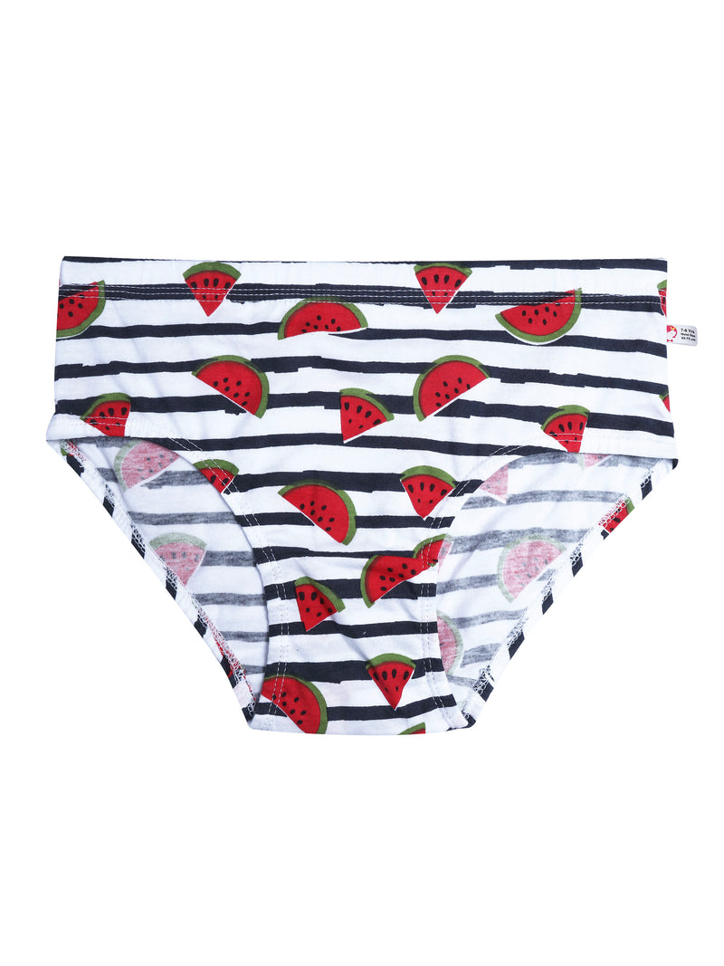 D'chica Set of 4 Panties For Girls- 1 Watermelon red and black print & 3 solids