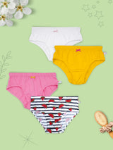 D'chica Set of 4 Panties For Girls- 1 Watermelon red and black print & 3 solids